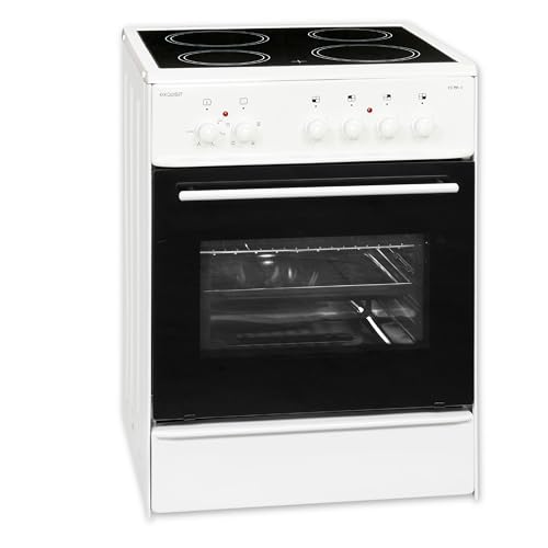Exquisit Standherd ECM 6-4 | Standherd 60cm mit Glaskeramik Kochfeld | Ober- & Unterhitze | Grill | Umluft | Elektroherd freistehend 60 cm | weiss