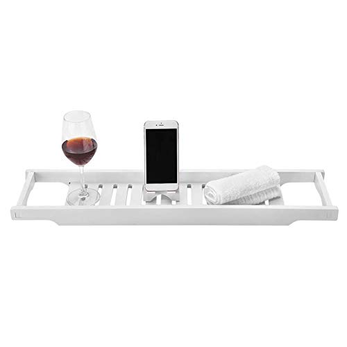 Pont de Bain Étagère de Rangement pour Support de Baignoire pour téléphone Tablette Étagère de Bain Extensible avec Support pour Verre à vin Support de Bain Accessoire de Bain pour Une expérienc