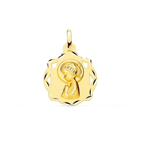 Medalla Virgen Niña Oro 18k el regalo perfecto para Primera Comunión de 17mm