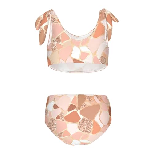 KLL Rose Gold Pink Glitter Girls' Two Piecing Bikini Sets Scoop Neck Swimsuit Swimwear Adjustable Strap2