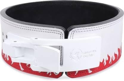 Image of 13MM UV Print Designer Lever Gym Belt | Custom Powerlifting Belt | 100% Full Grain Genuine Leather | IPF Standard | Red Fire Belt with White Buckle | Size Small