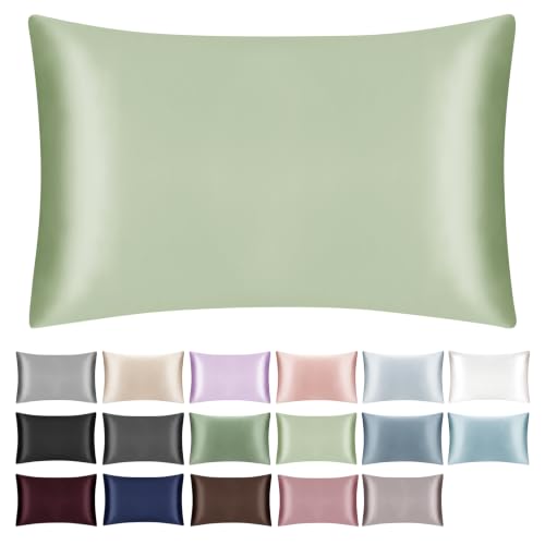 SILKTALE Housse de coussin 100 % soie de mûrier 19 mommes pour cheveux et peau avec fermeture éclair Vert menthe 40 x 60 cm