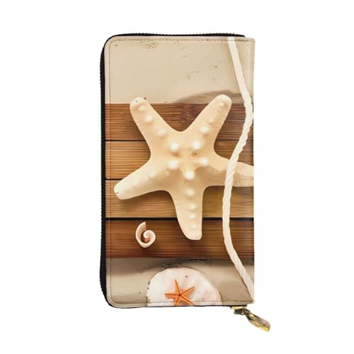Portefeuille long en cuir avec imprimé océan plage et pochette étanche