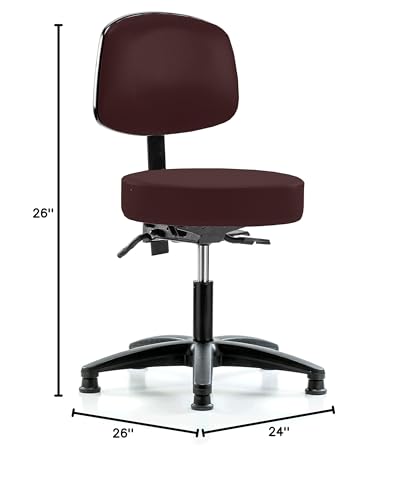 Image of Perch Stationary Height Adjustable Doctor's Stool with Back | Desk Height 18.5-24 inch | Burgundy Fabric