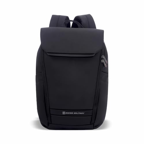 Image of SWISS MILITARY Black & Gold Collection Gazebo Laptop Backpack, PU Coated Water-Resistant Material,15.6 inch Laptop, 180 Openable Compartment & Quick Access & Anti-Theft Pocket with Trolley Strap, (21L)