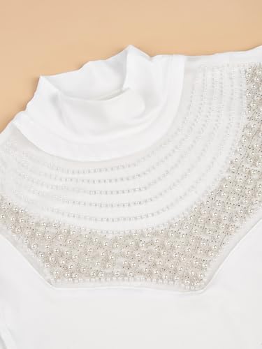 Image of Eyibenlilan Ladies' High Gloss Faux Pearl Elastic Knit Fabric Round Neck Fake Collar One Size Dickey Collar for Women