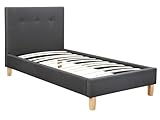  Habitat et Jardin - Lit Simple Elise en Tissu Gris Foncé 90 x 190 cm  Cadre de Lit 1 Place  Sommier et Tête de Lit Inclus  Support à Lattes en Bois