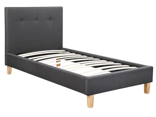 Habitat et Jardin - Lit Simple Elise en Tissu Gris Foncé 90 x 190 cm | Cadre de Lit 1 Place | Sommier et Tête de Lit Inclus | Support à Lattes en Bois