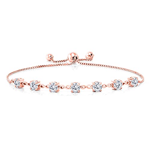 Gem Stone King 18K Rose Gold Plated Silver White Moissanite Infinity Links Bracelet For Women (2.31 Cttw, Round 4.5MM, Fully Adjustable Up to 9 Inch)2