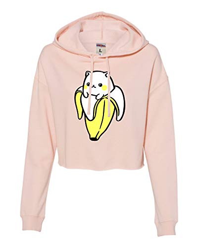 Go All Out Large Blush Womens Cat Banana Cropped Hooded Sweatshirt