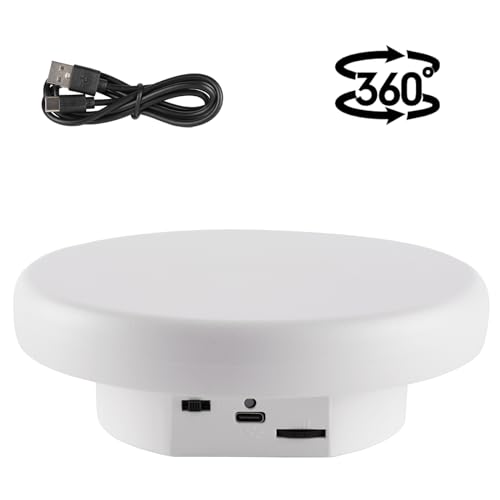 Image of 360 Electric Rotating Platform with Type-C Cable, 6.3in / 15lb Motorized Rotating Display for Jewelry Photography Products Live Show Video shoot, Mushroom Rotating Stand for 3D Model Cake White