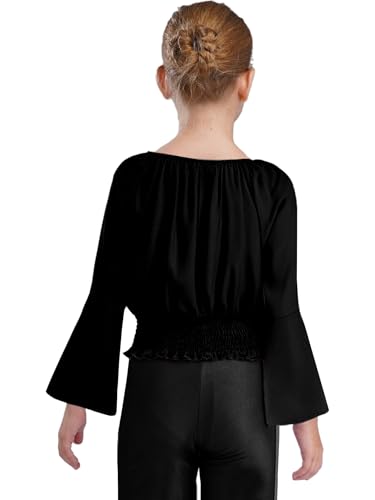 Girls Casual Off Shoulder Ruched Crop Top Summer Flounce Long Sleeve Smocked Blouse Boho Tunic Shirt2