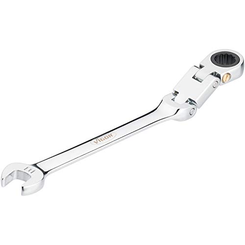 Vigor Llave combinada de carraca con doble articulación en el lado del anillo, mecanismo de carraca dentado fino en el lado del anillo) V6752-10