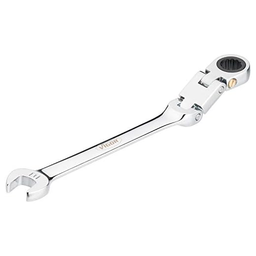 Vigor Ratschen-Ring-Maulschlüssel (Doppelgelenk, feinverzahnte Ratschenmechanik an der Ringseite) V6752-10, Silber