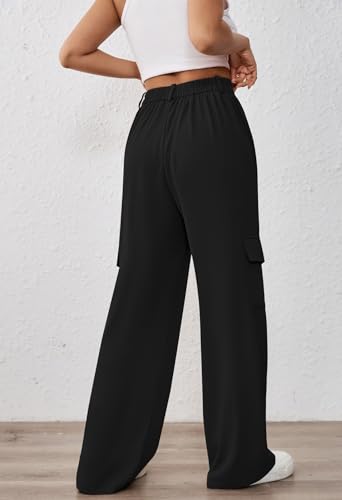 Pink Queen Women High Waisted Wide Leg Cargo Pants Button Down Loose Casual Trendy Work Trousers with 4 Pockets2