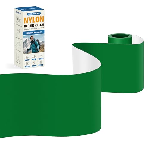 KING MOUNTAIN Self Adhesive Nylon Fabric Repair Tape, 4×63 Inches, Quick Down Jacket Repair Patch, Waterproof Outdoor Gear Patch Kit for Tent,Backpacks,Umbrella, Gloves, Sleeping Bag (Grass Green)