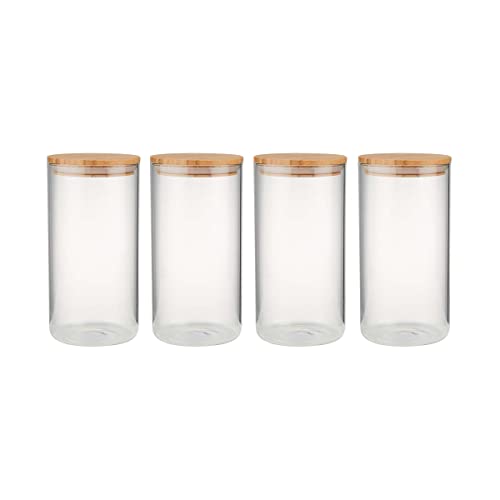 BUTLERS 4x Vorratsgläser mit Deckel 2300ml runder luftdichter Glasbehälter Set -WOODLOCK- Vorratsdosen aus Borosilikatglas zur Aufbewahrung von Gewürzen, Pasta, Kaffee, Tee, Müsli