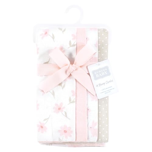 Image of Hudson Baby Unisex Baby Cotton Flannel Burp Cloths, Pink Honey Bunny, One Size