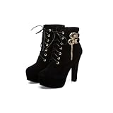 Women's Platform Heeled Combat Boots - Faux Suede Lace...