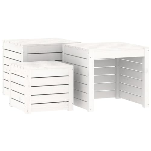 Toshilian - Juego de 3 baúl de almacenamiento exterior, caja de almacenamiento para jardín, caja de almacenamiento, juego de cajas de jardín, 3 unidades, madera de pino maciza, color blanco