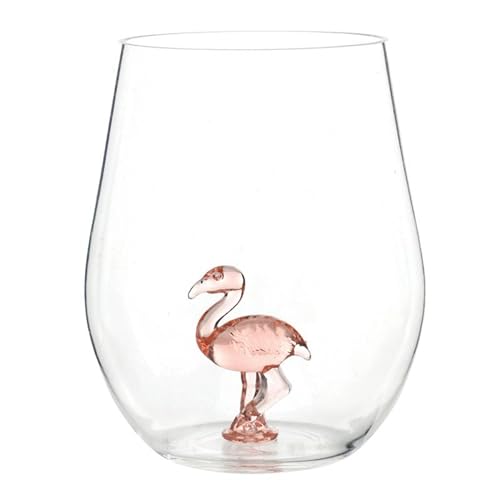 Slant Party Supplies - Wine Glasses Stemless Acrylic Drinking Glass with 3D Figurine, 19-Ounce, Pink Flamingo