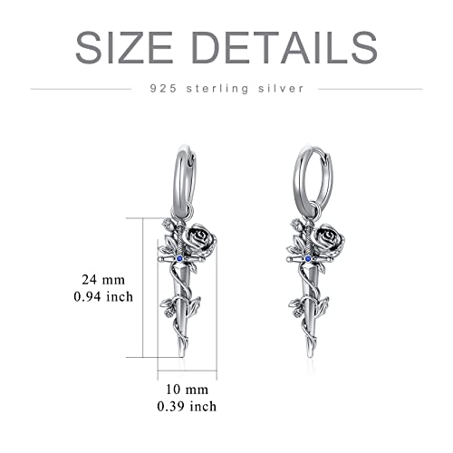 Rose Sword Earrings 925 Sterling Silver Dagger Knife Earrings For Women Girls Men Boys Medieval Sword Dangle Drop Earrings Dagger Jewelry Birthday Gifts #TOP2
