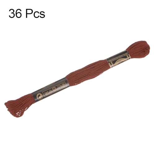 Image of HARFINGTON 3pcs 12 Skeins Embroidery Floss 8.75yds(8m) Egyptian Long-Staple Cotton Cross Stitch Thread for Sewing DIY Bracelet Yarn String and Crafts, Red-Brown(6300)