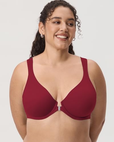 Image of DELIMIRA Women's Front Closure Bras Posture Full Coverage Plus Size Underwire Unlined Back Support Plunge Seamless Bra B-H