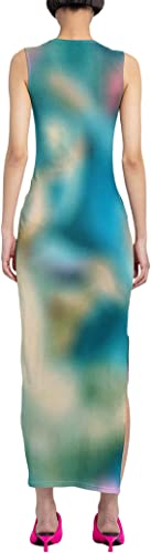 Image of Suillty Women Y2k Tie Dye Tank Dress Sleeveless Bodycon Long Dresses Printed Slim Fit Summer Maxi Dress Sundress