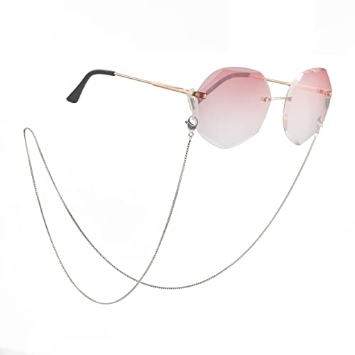 Dreamtimes Figaro Cadena para gafas Cordón de acero inoxidable Cadena de acero en forma de caja de cuentas para gafas de caballero Chapado en oro Cuelga gafas de sol de caballero Correas de (Plata-2)