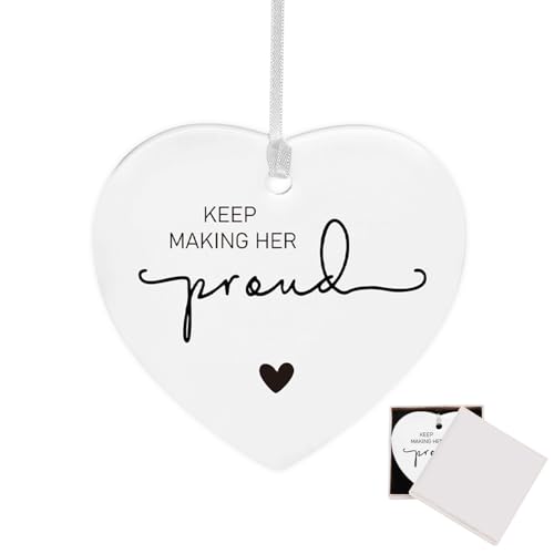 Ciondolo commemorativo in ceramica con scritta in inglese "Keep Making Her Proud, con scatola regalo, regalo per lutto per la perdita di mamma, mamma, lutto, regalo commemorativo per mamma, orgoglioso