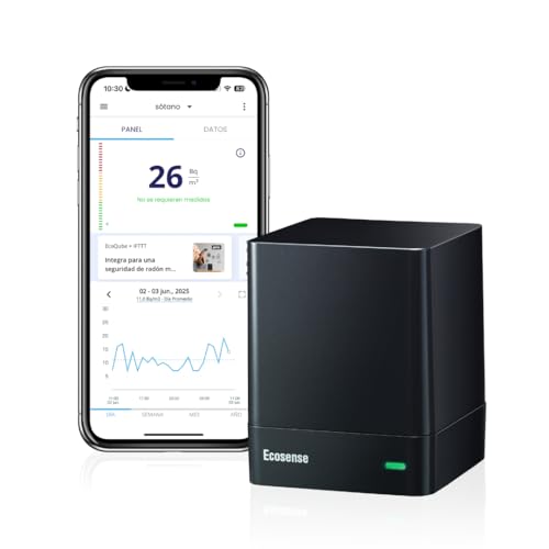 Ecosense EQ100 EcoQube, Instrumento de Medición Continua Inteligente para Personas, Fácil de Usar, Preciso, Wi-FI, Resultados en Bq/m3