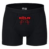 VIMAVERTRIEB® Herren Boxer Short Köln - Herzschlag - Druck: rot - Männer Boxershort Unterwäsche Fußball Fanartikel Fanshop - Größe: M schwarz