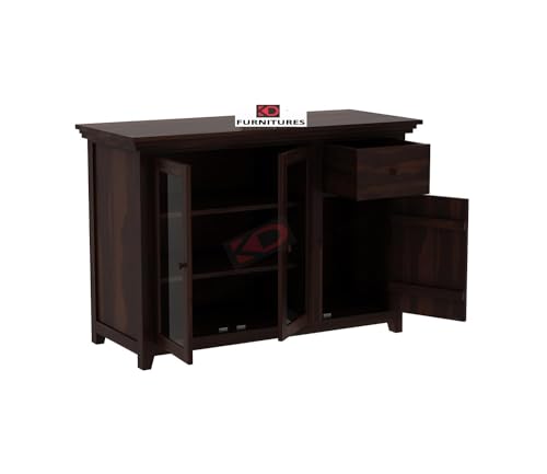 Image of Wood Kitchen Crockery Cabinet with Glass Door, Wooden Chest of Drawers, Kitchen Unit, Cabinet Storage, Sideboard Cabinet for Living Room, Walnut Finish, 45x17x35 Inches