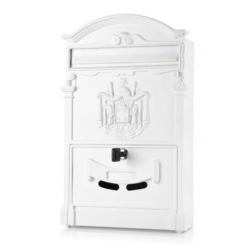 Melko Briefkasten Aluguss Postkasten antik 25,5 x 8,6 x 41 cm Wandbriefkasten mit A4 Einwurf-Format