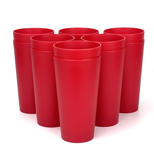 Yalin 32 ounce Plastic Tumblers/Large Drinking Glasses/Party Cups/Iced Tea Glasses,Unbreakable, Dishwasher Safe, BPA Free,set of 12 (Red)