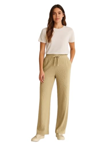 Ladies Trousers Womens Bottoms Joggers Stretch Wide Leg Gym Pants Open Hem Lounge Wear Casual Yoga Workout Sweatpants Comfy Soft Sports Running Activewear Yellow L