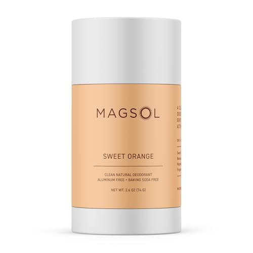 MAGSOL Magnesium Deodorant for Men Aluminum Free Baking Soda Free Natural Deodorant for Sensitive Skin Long Lasting Odor Protection with Sweet Almond Oil Sweet Orange 2.6 oz