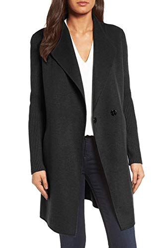 Kenneth Cole New York Women's 17LMW595 Double Face Wool Blend Jacket with Knit Sleeve - Black - L