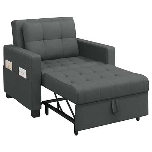 Yaheetech Sleeper Sofa Chair Bed Convertible Fabric Sofa Chair 3-in-1 Adjustable Sleep Bed Pullout Couch for Living Room/Apartment/Small Space, Dark Gray