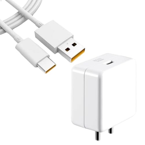 Image of Originai 80 Watt Super Vooc Charger Compatible with Op po F21S Pro 5G /A76 /A77S /A78 5G /A77 /A17 /F17 Pro /Reno10 /Reno10 Pro /10Pro Plus /Reno11 /Reno11 Pro(Adapter and Cable),White GFR636