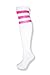 Unisex White Knee High Team Tube Socks w/Three Various Colored Stripes (White w/Neon Pink)