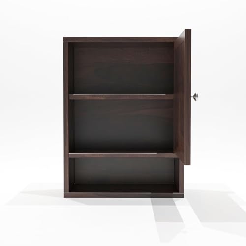 Image of Sheesham Wood Kitchen Cabinet for Home | Wall Mounted Kitchen Rack with Storage | Wooden Kitchen Unit /Organizer with 1 Door & 1 Shelf Storage (Walnut Finish)