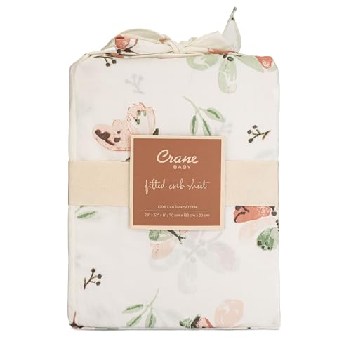 Image of Crane Baby Crib Sheet - 100% Cotton, Breathable Fitted Sheet for Standard Crib Mattress (28 inchx 52 inch), Butterfly Pattern for Boys and Girls