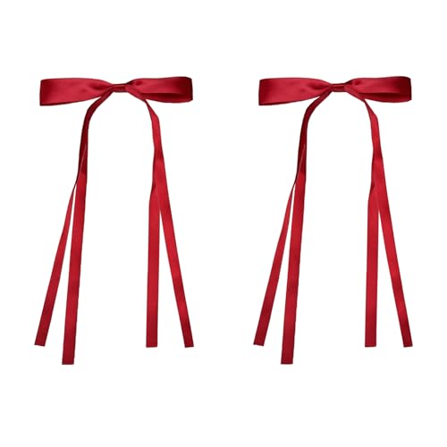LAOTIDui 2Pcs Red Hair Bows for Women Red Hair Ribbon for Girls Birthday Gifts for Teen Girls Coquette Long Hairs Clips Hairs Accessories for Festival Party Cosplay Supplies