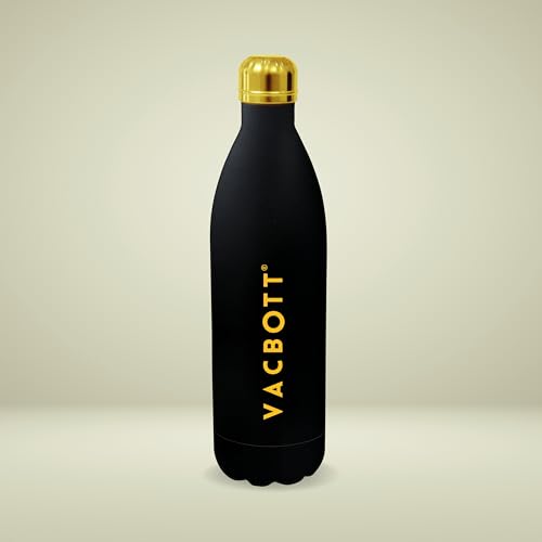Image of Clay Craft Vacbott Vaccum Bottle, Stark Insulated Double Walled 24 Hours Hot and Cold Water Bottle, Black Gold- 1 Piece - 1000 ml Steel Water Bottles for School, Office, Home, Gym, Leakproof