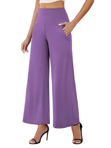 Arolina Women's Stretchy Wide Leg Palazzo Lounge Pants with Pockets Casual Comfy High Waist Palazzo Pants for Women Dressy Purple3