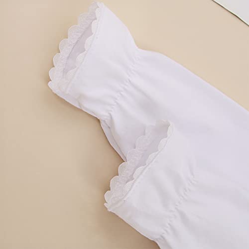 Image of Peter Pan Collar Shirt Toddler Baby Girls White Blouse Puff Sleeve Top | White Collared Shirt Girls, Toddler Long Sleeve Ruffle Shirt, Short Sleeve Button Down Shirt, Kids Scalloped Collar Blouse