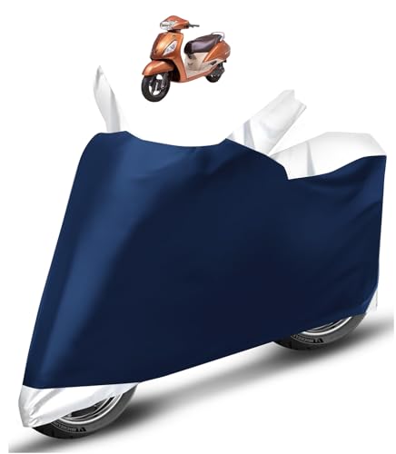 Image of Auto Hub Bike Cover Compatible with TVS Jupiter with Mirror Pocket, Dustproof, Heat Resistant, Triple Stitched, Jupiter Bike Cover- Navy, Silver