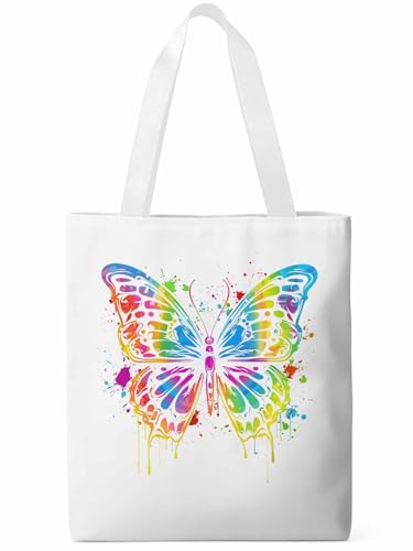 Canvas Tote Bag for Women,Colorful ButterflyWatercolor Animal